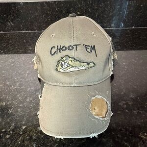 Distressed Camo Hat with Alligator Patch One Size Fits Most